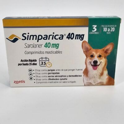 SIMPARICA 40 MG 3 COMP 10 A 20 KG