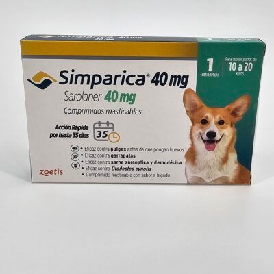 SIMPARICA 40 MG 1 COMP 10 A 20 KG
