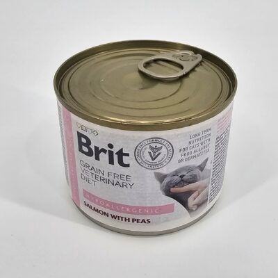 BRIT VETERINARY GATO LATA DIET HYPOALLERGENIC SALMON Y ARVEJAS 200 GR