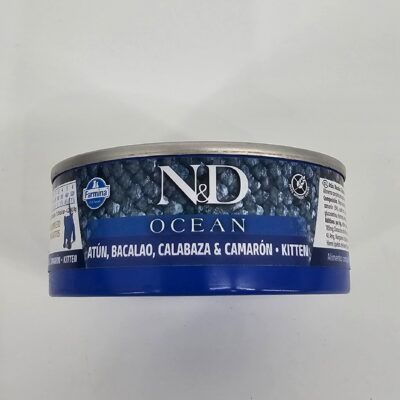 N&D PRIME KITTEN GATO LATA ATUN BACALAO CALABAZA Y CAMARON 70 GR