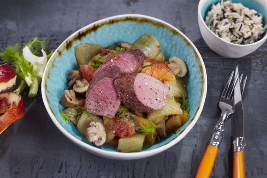 Wildschweinfilet mit Fenchel-Orangen-Gemüse