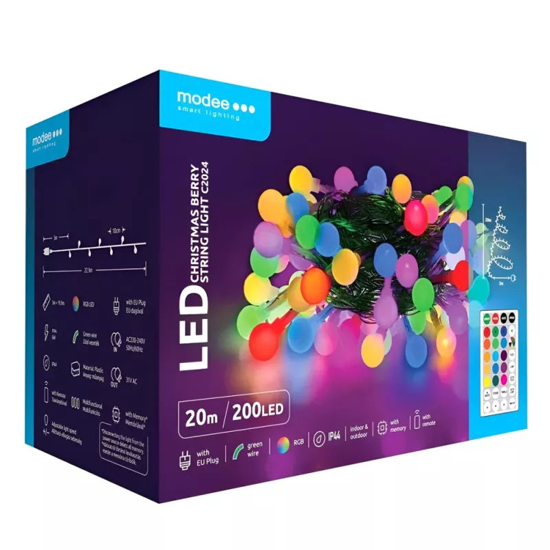 Χριστουγεννιάτικα Φωτάκια LED Berry RGB 200 Με Τηλεχειριστήριο 20m IP44 Modee Χριστουγεννιάτικα Φωτάκια LED Berry RGB 200 Με Τηλεχειριστήριο 20m IP44 Modee