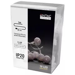 Χριστουγεννιάτικα Φωτάκια LED Μεταλλικές Μπάλες 10 Θερμό Λευκό 1m Μπαταρίας Entac Χριστουγεννιάτικα Φωτάκια LED Μεταλλικές Μπάλες 10 Θερμό Λευκό 1m Μπαταρίας Entac