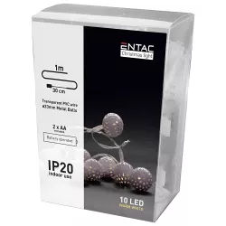 Χριστουγεννιάτικα Φωτάκια LED Μεταλλικές Μπάλες 10 Θερμό Λευκό 1m Μπαταρίας Entac Χριστουγεννιάτικα Φωτάκια LED Μεταλλικές Μπάλες 10 Θερμό Λευκό 1m Μπαταρίας Entac