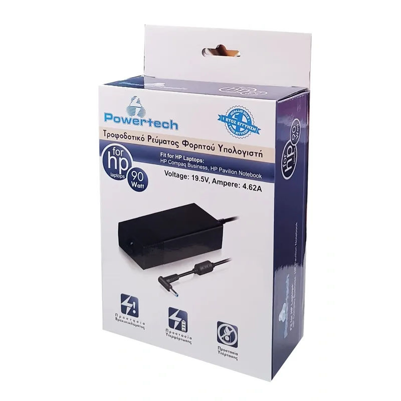 Φορτιστής Laptop 90W 19.5V 4.62A Για HP Powertech PT-286 Φορτιστής Laptop 90W 19.5V 4.62A Για HP Powertech PT-286