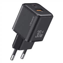 Φορτιστής Τοίχου Μαύρος 30W USB-C & USB-A με PD/QC USAMS CC189 Φορτιστής Τοίχου Μαύρος 30W USB-C & USB-A με PD/QC USAMS CC189