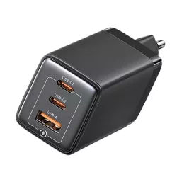 Φορτιστής Τοίχου Μαύρος 65W 2x USB-C & USB-A PD GaN USAMS CC180 Φορτιστής Τοίχου Μαύρος 65W 2x USB-C & USB-A PD GaN USAMS CC180