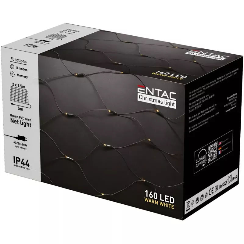 Φωτάκια Δίχτυ LED 160 Θερμό Λευκό 2x1.5m Entac Φωτάκια Δίχτυ LED 160 Θερμό Λευκό 2x1.5m Entac