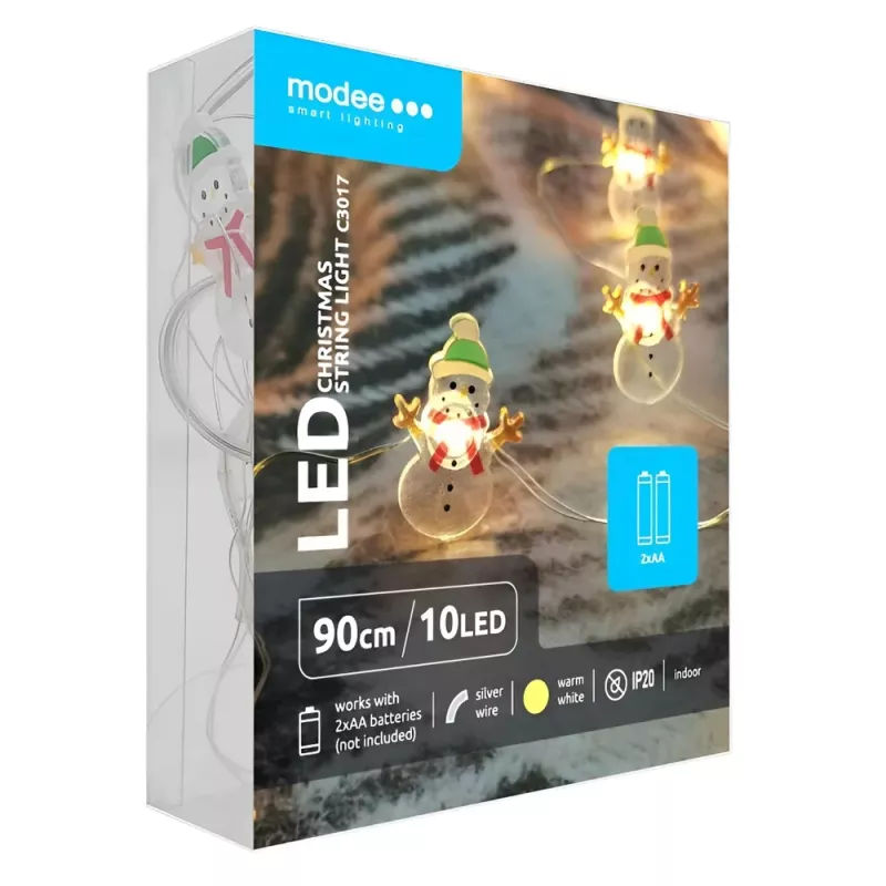 Φωτάκια LED Χιονάνθρωπου με Μπαταρία Θερμό Λευκό 1.2 m Modee
