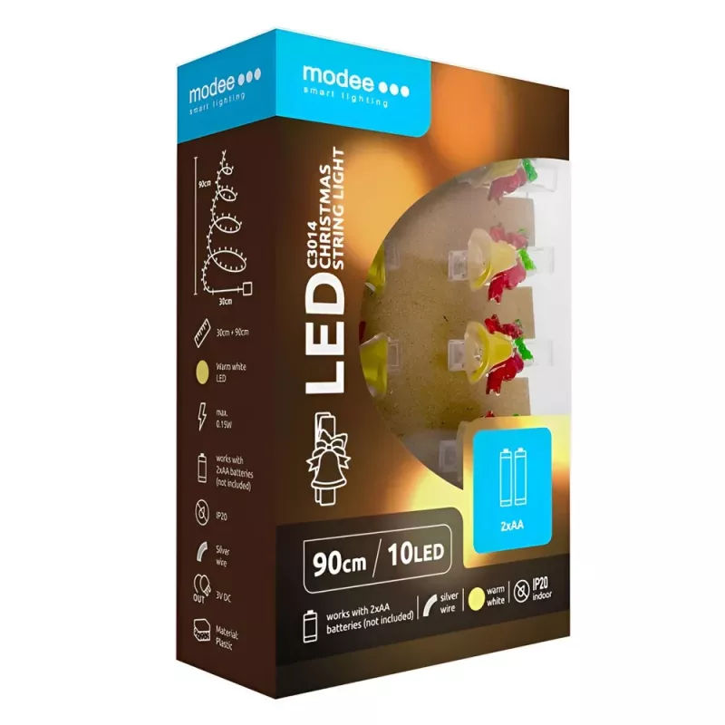 Φωτάκια LED Καμπάνας Μπαταρίας Θερμό Λευκό 1.2m Modee