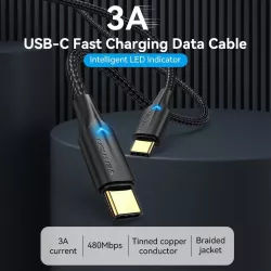 Καλώδιο USB-C Σε USB-C 1m 3A Braided Μαύρο Vention TAUBF