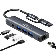 USB Hub 4 Θυρών 3.2 Με Ethernet USB-A Type-C Powertech PTR-0150 USB Hub 4 Θυρών 3.2 Με Ethernet USB-A Type-C Powertech PTR-0150