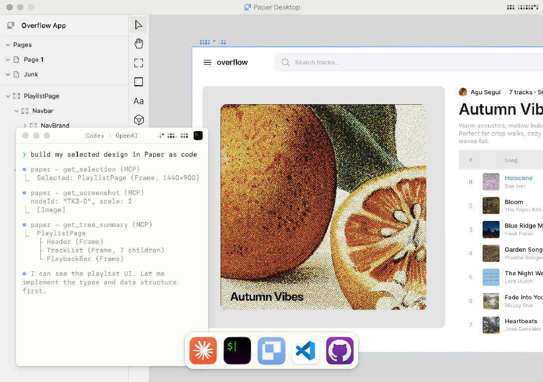Screenshot of Paper, a design tool where everything you create on the canvas is actual code