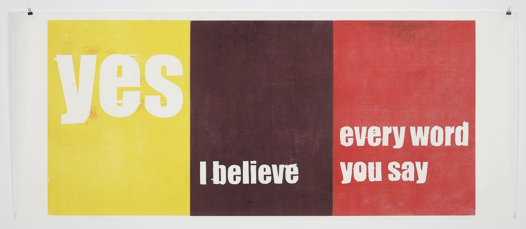 Andrea Büttner, "Yes, I believe every word you say", Holzschnitt, 2007, Courtesy the artist, Photo: Andy Keate