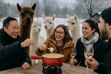 Fondue inmitten Alpakas