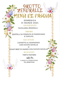 Grotto Zendralli Roveredo menu pasquale