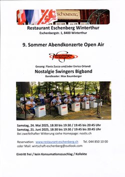 9. Sommer Abendkonzerte Nostalgie Swingers, Restaurant Eschenberg, Winterthur