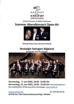 Sommer Abendkonzert der Bigband Nostalgie Swingers Gasthof zur Krone Greifensee