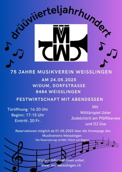 Jubiläumskonzert 75. Jahre Musikverein Weisslingen