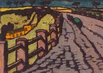 Helen Dahm (1878-1968), Landstrasse (Ausschnitt), o.J., Farblinolschnitt, 18.2 x 31.2 cm (Blattgrösse); Graphische Sammlung ETH Zürich
