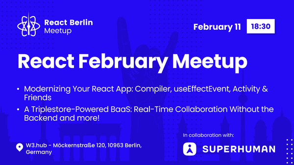 Event Cover Photo for React Berlin Meetup: Modernizing React apps & more!