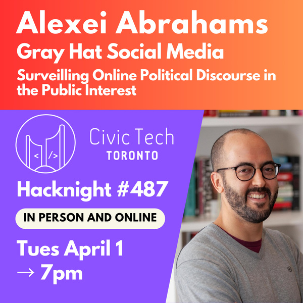 Event Cover Photo for Civic Hacknight #487: Gray Hat Social Media – Surveilling Online Political Discourse in the Public Interest