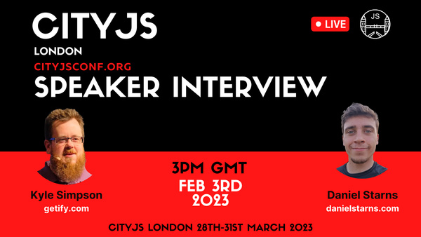 Event Cover Photo for Kyle Simpson Live Interview CityJS London