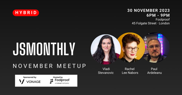 Event Cover Photo for JS Monthly, November Meetup