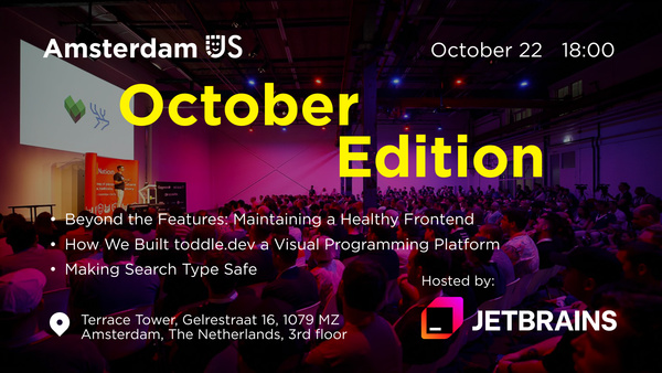 Event Cover Photo for AmsterdamJS Meetup: Why Build a Visual Programming Platform & more