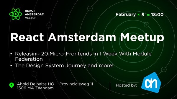 Event Cover Photo for React Amsterdam Meetup: The Design System Journey & more!