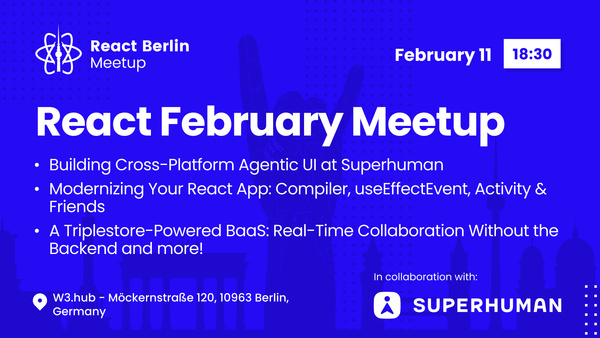 Event Cover Photo for React Berlin Meetup: Modernizing React apps & more!