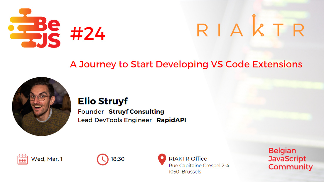 Cover Photo for Meetup-BeJS#24 : A Journey to Start Developing VS Code Extensions