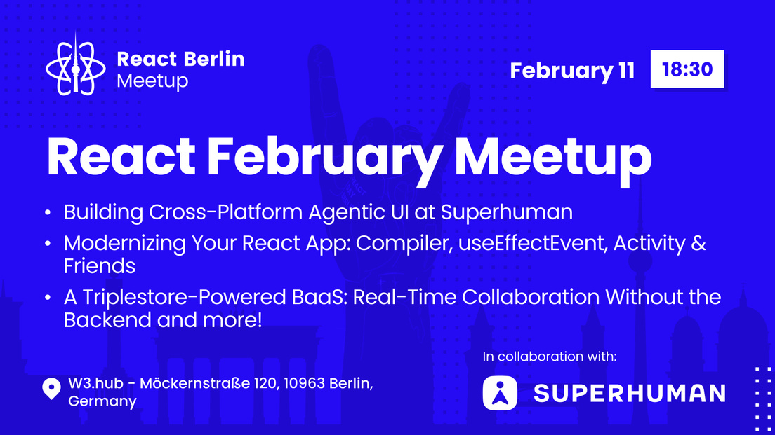 Cover Photo for React Berlin Meetup: Modernizing React apps & more!