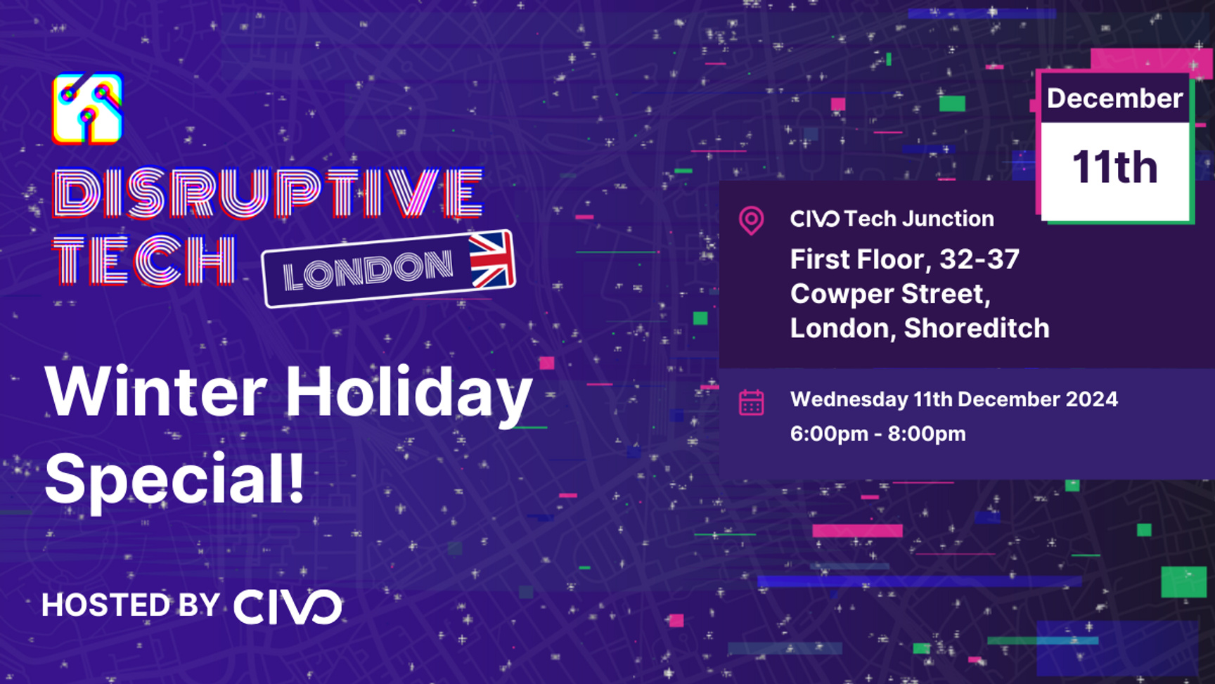 Event Cover Photo for Disruptive Tech London - Winter Holiday Tech Networking Special!