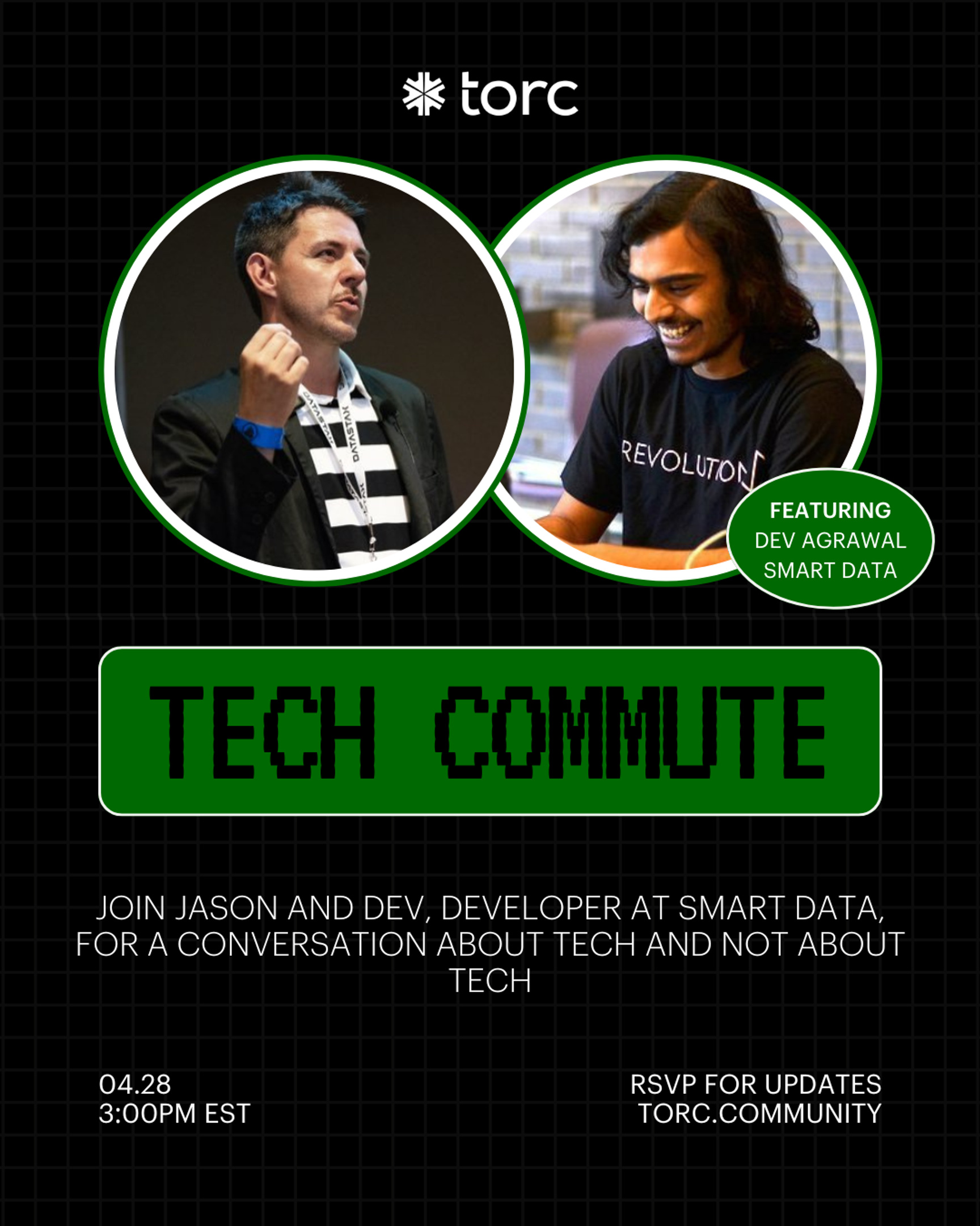 Event Cover Photo for #techcommute with Jason Torres and Dev Agrawal