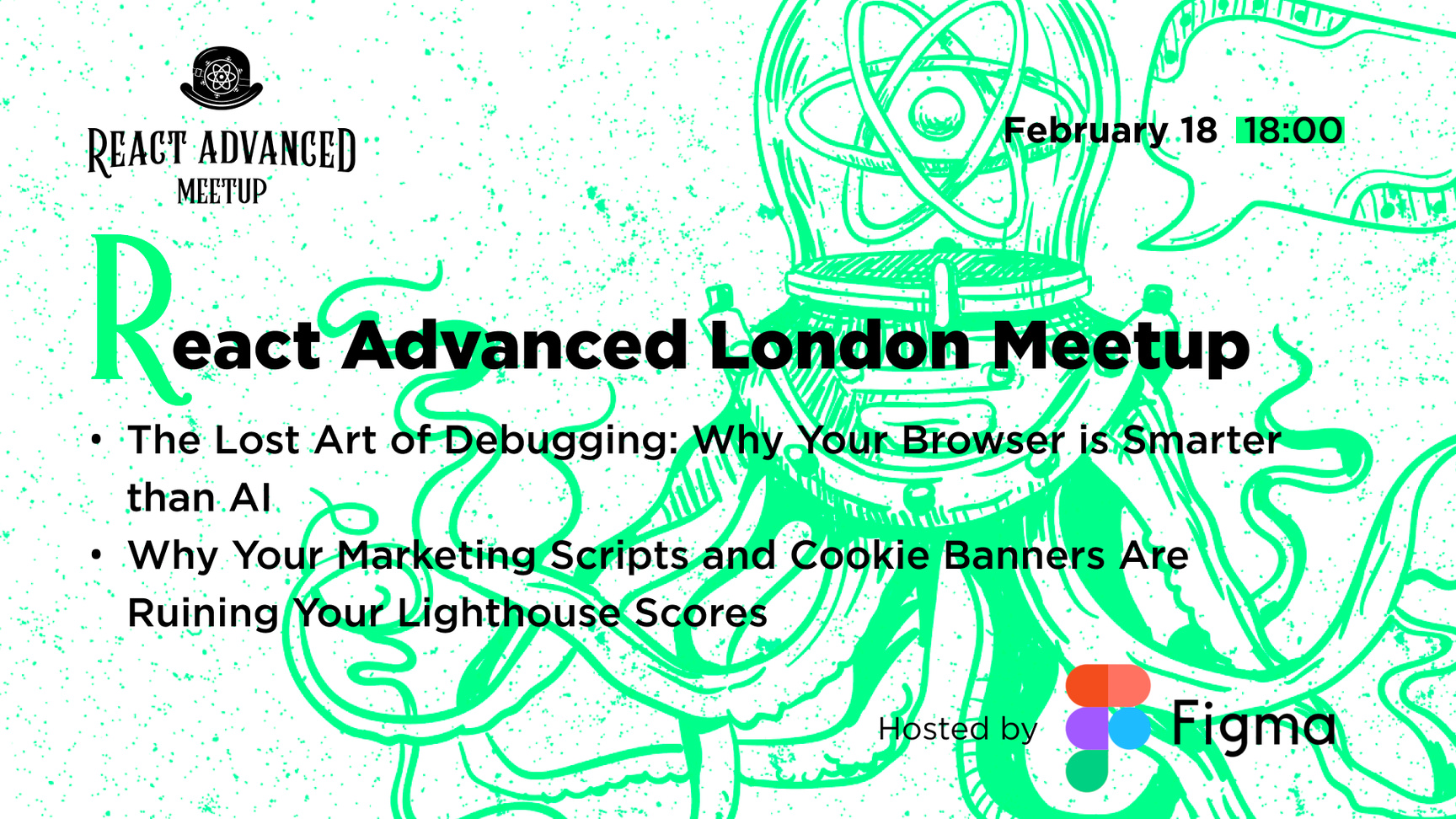 Event Cover Photo for React Advanced London Meetup: The Lost Art of Debugging & more!
