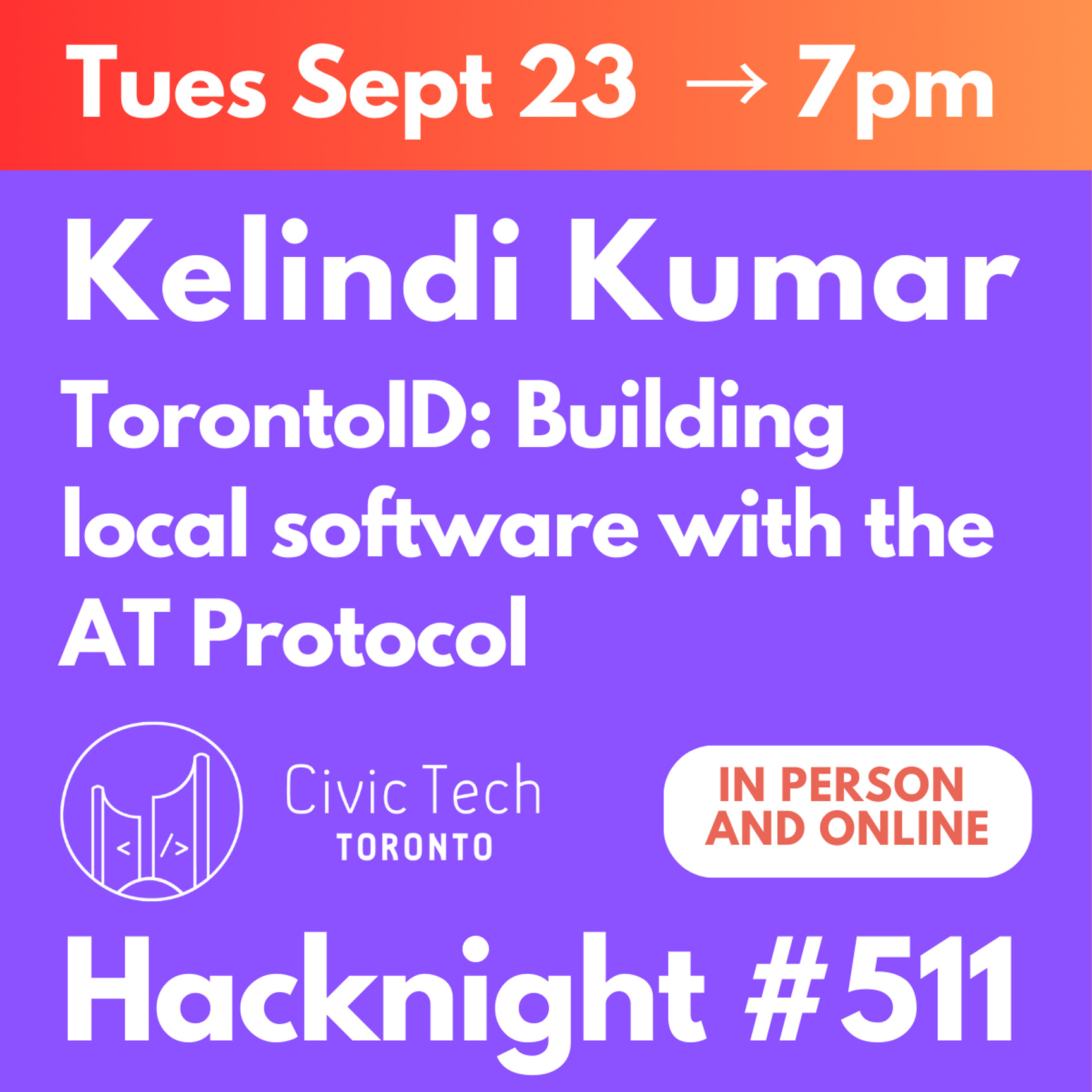 Event Cover Photo for Civic Hacknight #511: TorontoID: Building local software with the AT Protocol