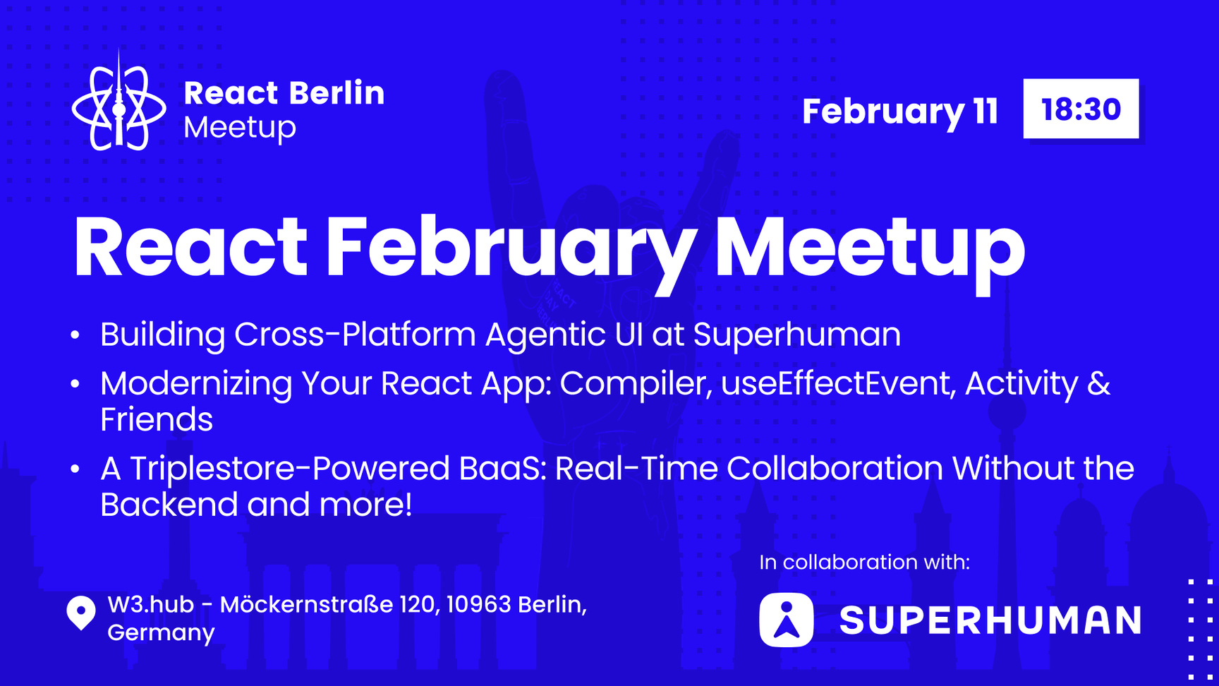 Event Cover Photo for React Berlin Meetup: Modernizing React apps & more!