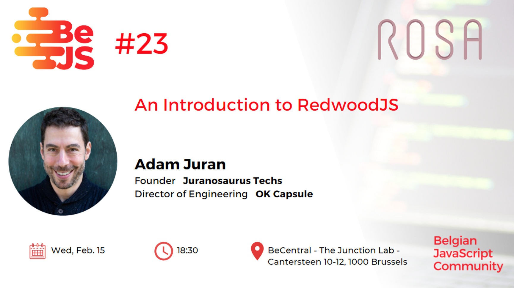 Event Cover Photo for Meetup-BeJS#23 : An Introduction to RedwoodJS
