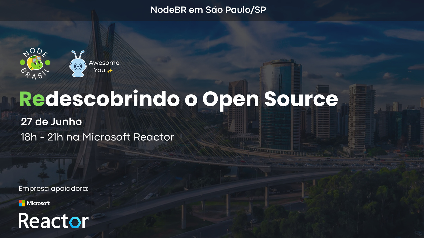 Event Cover Photo for NodeBR #74 - Redescobrindo o Open Source