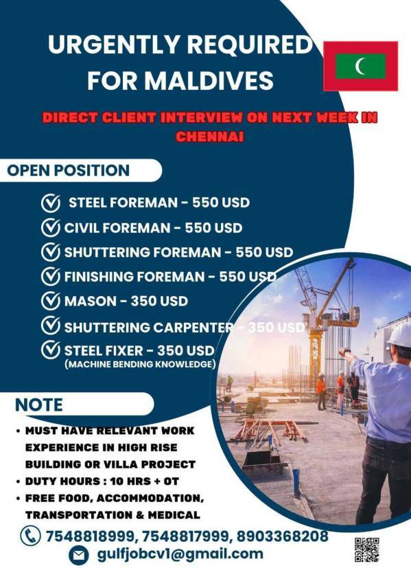 Assignment Abroad for Construction Project in Maldives