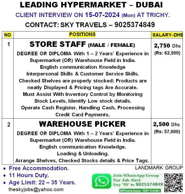 Job Openings in Dubai - Leading Hypermarket