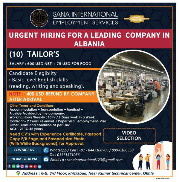 Jobs for Tailors in Albania