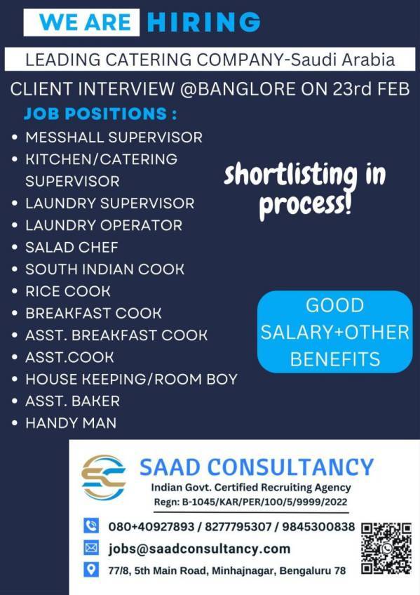 Jobs for Catering Company - Saudi Arabia