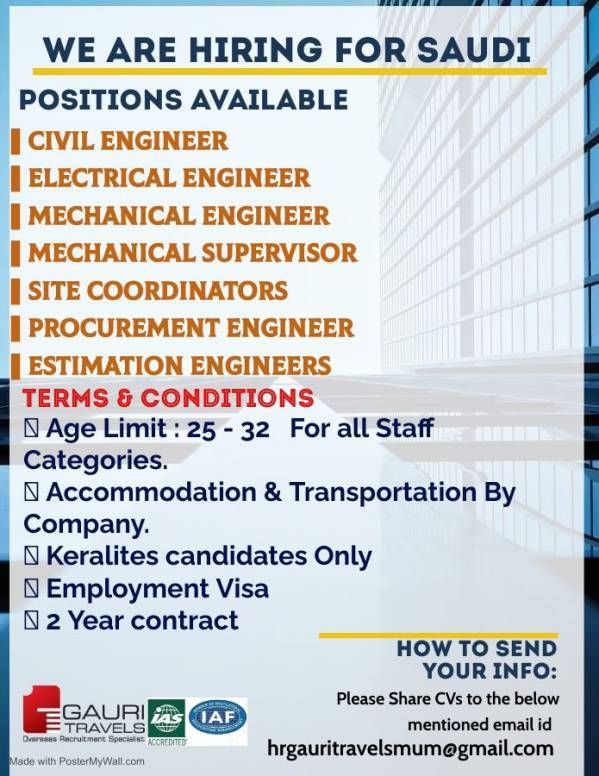 Jobs for Civil construction company - Saudi Arabia