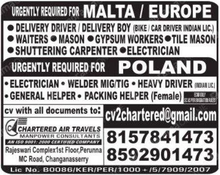 Jobs for Malta & Poland (Europe)