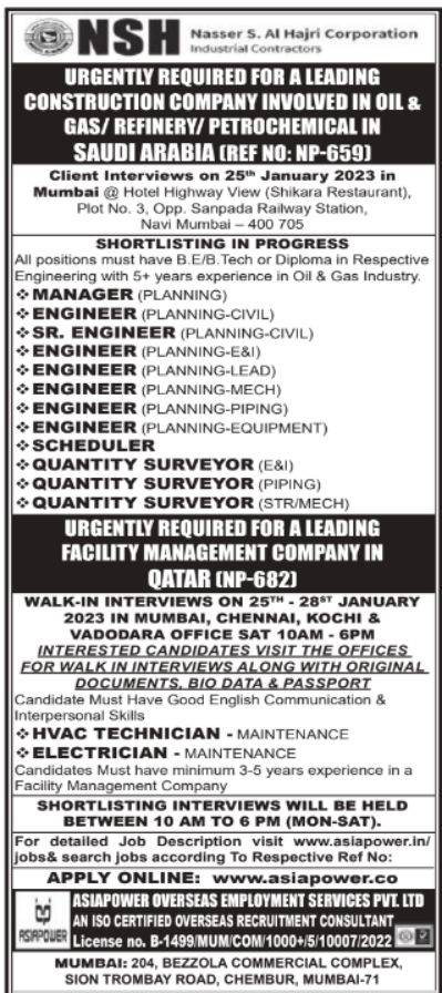 Jobs for NSH Company - Saudi & Qatar