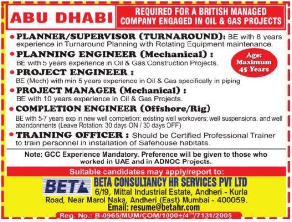 Jobs for Oil & Gas Company - Abu Dhabi