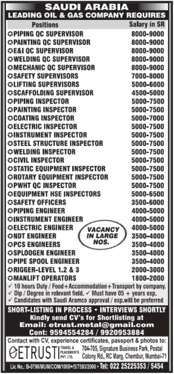 Oil & Gas job vacancy - Saudi Arabia