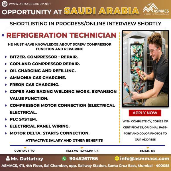 Refrigeration Technician Jobs in Saudi Arabia